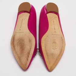 Pre Owned Manolo Blahnik Fuchsia Satin Crystal Embellished Ballet Flats Size 36