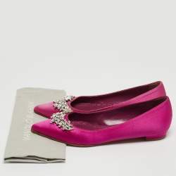 Pre Owned Manolo Blahnik Fuchsia Satin Crystal Embellished Ballet Flats Size 36