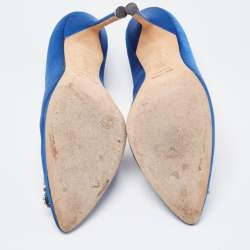 Pre Owned Manolo Blahnik Blue Satin Hangisi Pumps Size 38.5