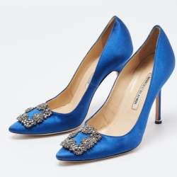 Pre Owned Manolo Blahnik Blue Satin Hangisi Pumps Size 38.5
