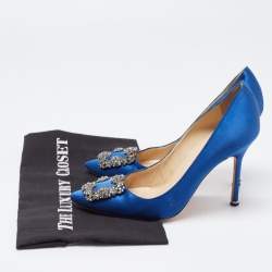Pre Owned Manolo Blahnik Blue Satin Hangisi Pumps Size 38.5