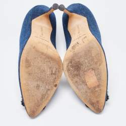 Pre Owned Manolo Blahnik Blue Denim Hangisi Pumps Size 36.5