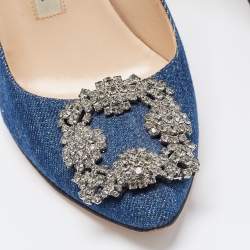 Pre Owned Manolo Blahnik Blue Denim Hangisi Pumps Size 36.5