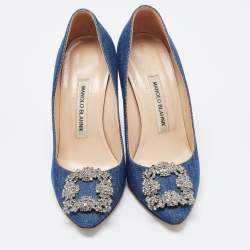 Pre Owned Manolo Blahnik Blue Denim Hangisi Pumps Size 36.5