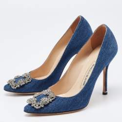 Pre Owned Manolo Blahnik Blue Denim Hangisi Pumps Size 36.5