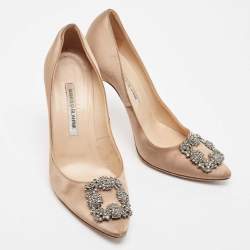 Manolo Blahnik Gold Satin Hangisi Pumps Size 38.5