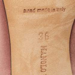 Pre Owned Manolo Blahnik Pink/Black Satin and Leather Ankle Wrap Sandals Size 36