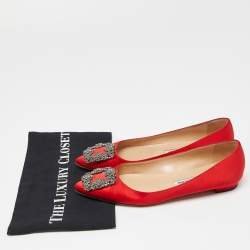 Manolo Blahnik Red Satin Hangisi Ballet Flats Size 37