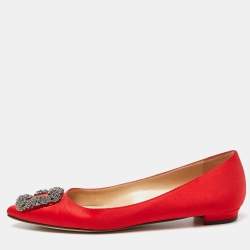 Manolo Blahnik Red Satin Hangisi Ballet Flats Size 37