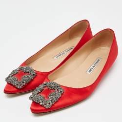 Manolo Blahnik Red Satin Hangisi Ballet Flats Size 37