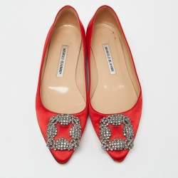 Manolo Blahnik Red Satin Hangisi Ballet Flats Size 37