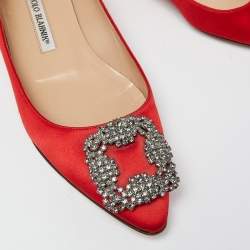 Manolo Blahnik Red Satin Hangisi Ballet Flats Size 37