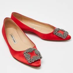 Manolo Blahnik Red Satin Hangisi Ballet Flats Size 37