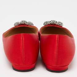 Manolo Blahnik Red Satin Hangisi Ballet Flats Size 37