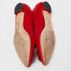 Manolo Blahnik Red Satin Hangisi Ballet Flats Size 37