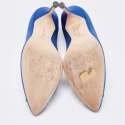 Pre Owned Manolo Blahnik Blue Satin Hangisi Crystal Embellished Pointed Toe Pumps Size 38.5