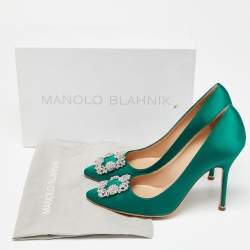 Manolo Blahnik Green Satin Hangisi Pumps Size 39