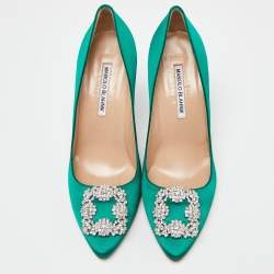 Manolo Blahnik Green Satin Hangisi Pumps Size 39