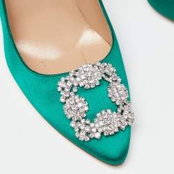 Manolo Blahnik Green Satin Hangisi Pumps Size 39