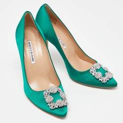 Manolo Blahnik Green Satin Hangisi Pumps Size 39