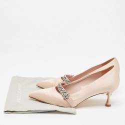 Pre Owned Manolo Blahnik Light Pink Satin Crystal Embellished Pumps Size 38