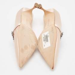 Pre Owned Manolo Blahnik Light Pink Satin Crystal Embellished Pumps Size 38