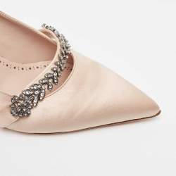 Pre Owned Manolo Blahnik Light Pink Satin Crystal Embellished Pumps Size 38