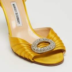 Pre Owned Manolo Blahnik Yellow Pleated Satin Sedaraby D'orsay Sandals Size 39.5