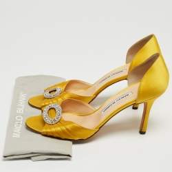 Pre Owned Manolo Blahnik Yellow Pleated Satin Sedaraby D'orsay Sandals Size 39.5