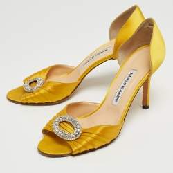 Pre Owned Manolo Blahnik Yellow Pleated Satin Sedaraby D'orsay Sandals Size 39.5