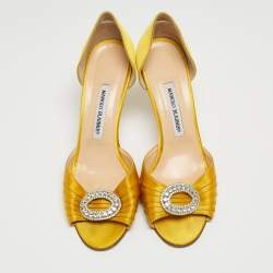 Pre Owned Manolo Blahnik Yellow Pleated Satin Sedaraby D'orsay Sandals Size 39.5