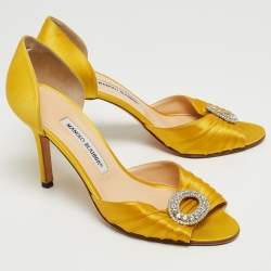 Pre Owned Manolo Blahnik Yellow Pleated Satin Sedaraby D'orsay Sandals Size 39.5