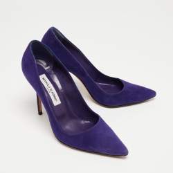 Pre Owned Manolo Blahnik Blue Suede BB Pointed Toe Pumps Size 38.5