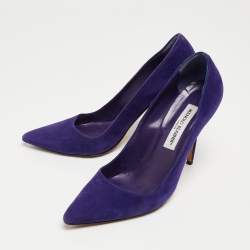 Pre Owned Manolo Blahnik Blue Suede BB Pointed Toe Pumps Size 38.5