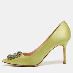 Manolo Blahnik Green Satin Hangisi Pumps Size 39