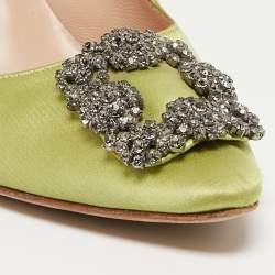 Manolo Blahnik Green Satin Hangisi Pumps Size 39