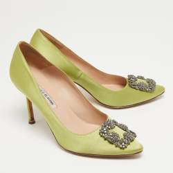 Manolo Blahnik Green Satin Hangisi Pumps Size 39