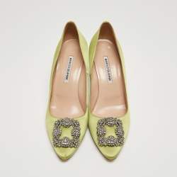 Manolo Blahnik Green Satin Hangisi Pumps Size 39