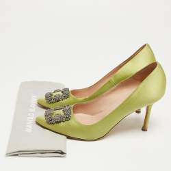 Manolo Blahnik Green Satin Hangisi Pumps Size 39