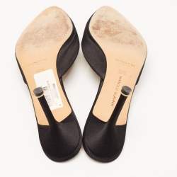 Manolo Blahnik Black Satin Hangisi Mules Size 37.5