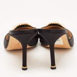Manolo Blahnik Black Satin Hangisi Mules Size 37.5