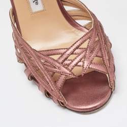 Pre Owned Manolo Blahnik Metallic Leather Ankle Strap Sandals Size 37