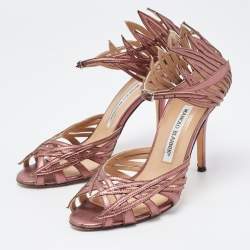Pre Owned Manolo Blahnik Metallic Leather Ankle Strap Sandals Size 37