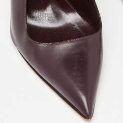 Pre Owned Manolo Blahnik Burgundy Leather Pointed Toe Slingback Pumps Size 38