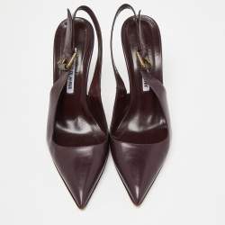 Pre Owned Manolo Blahnik Burgundy Leather Pointed Toe Slingback Pumps Size 38
