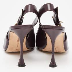 Pre Owned Manolo Blahnik Burgundy Leather Pointed Toe Slingback Pumps Size 38