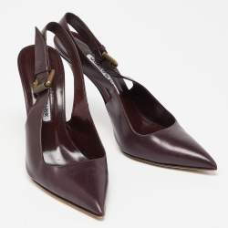 Pre Owned Manolo Blahnik Burgundy Leather Pointed Toe Slingback Pumps Size 38