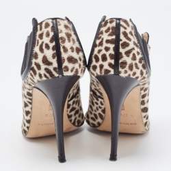 Manolo Blahnik Tricolor Animal Print Calf Hair and Leather Ankle Booties Size 37.5