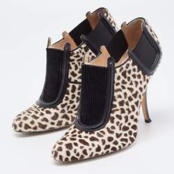 Manolo Blahnik Tricolor Animal Print Calf Hair and Leather Ankle Booties Size 37.5