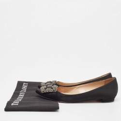 Manolo Blahnik Black Satin Hangisi Ballet Flats Size 36